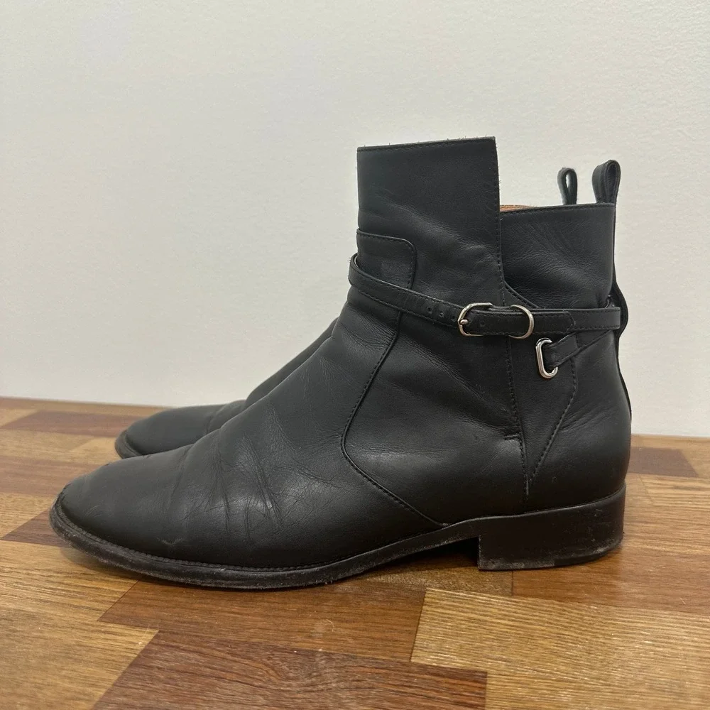 Balenciaga Womens Boots‎ 40 Black Leather Buckle Ankle Chelsea Slouch